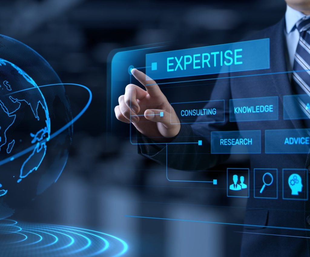 Expertise business consulting concept. Businessman pressing 
Strategy Consulting